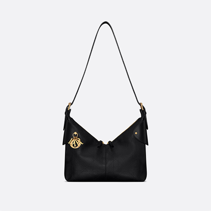 dior voyage medium black grained calfskin leather large cannage stitch shoulder crossbody hobo bag